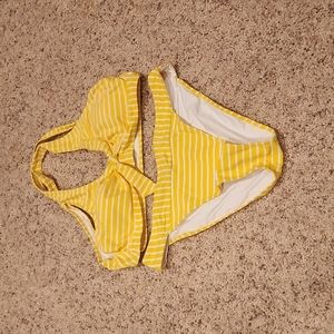 Yellow and white stripped swim suit